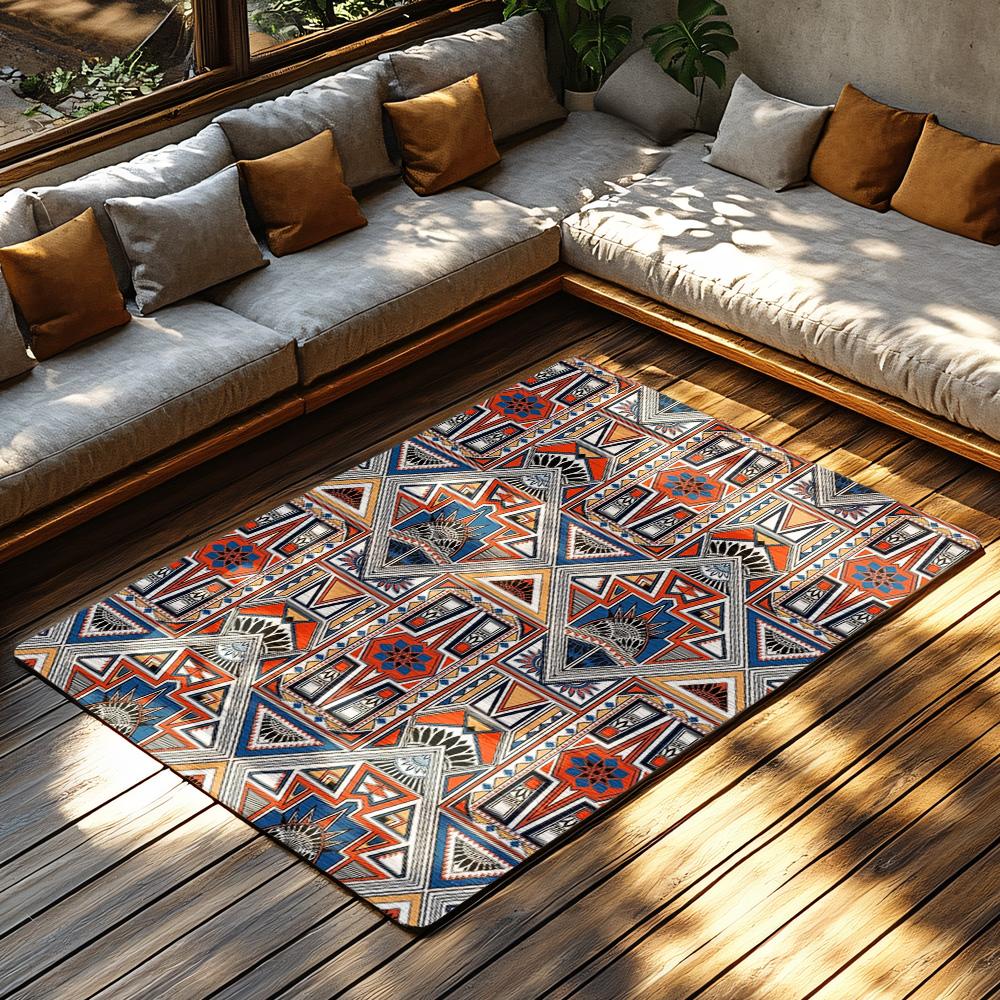 Geometric Pattern Area Rug Non-Slip Floor Mat Washable Modern Living Room Carpet Home Decor Bohemian Style Entryway Rug Indoor O