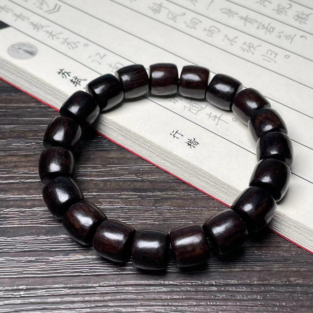 Ethnic Style Green Sandalwood Straight-cut Barrel Beads Bracelet Handmade Boutique Sandalwood Small Bracelet Men's and Women's Wenwan Single Circle