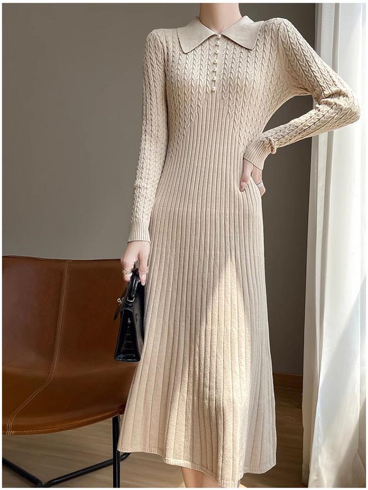 2025 Slimming A-line Sweater Dress: Autumn/Winter Long Sleeve Warm Knitted Waist-cinching Outfit