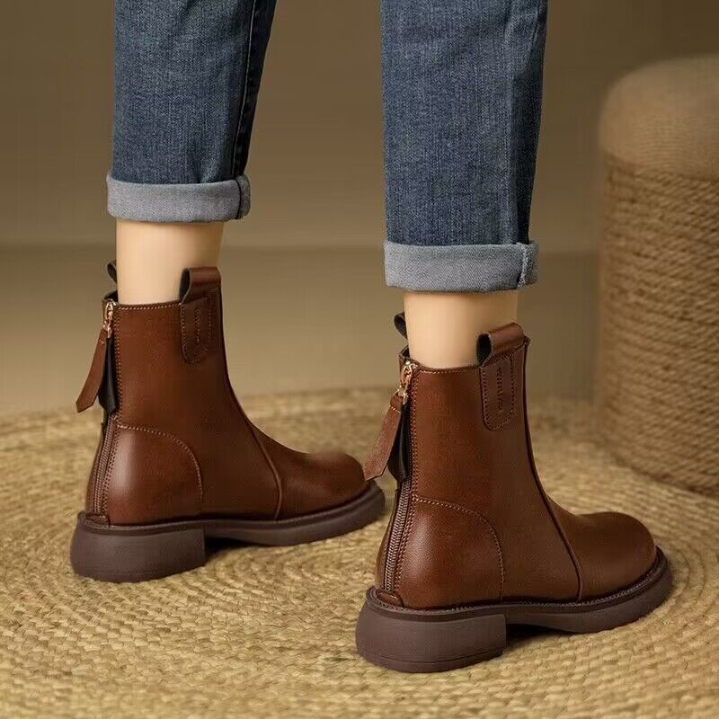 Autumn And Winter New Soft Bottomed Cowhide Women'S Boots With Plush And Thick Genuine Leather Brown Cowhide Short Boots