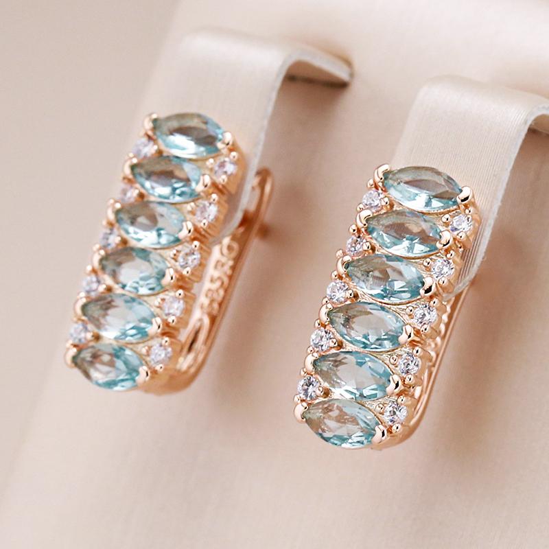 Kienl Full Blue Natural Zircon Square Earring Women Rose Gold Color Vintage Bride Wedding Jewelry Luxury Design Best Gift