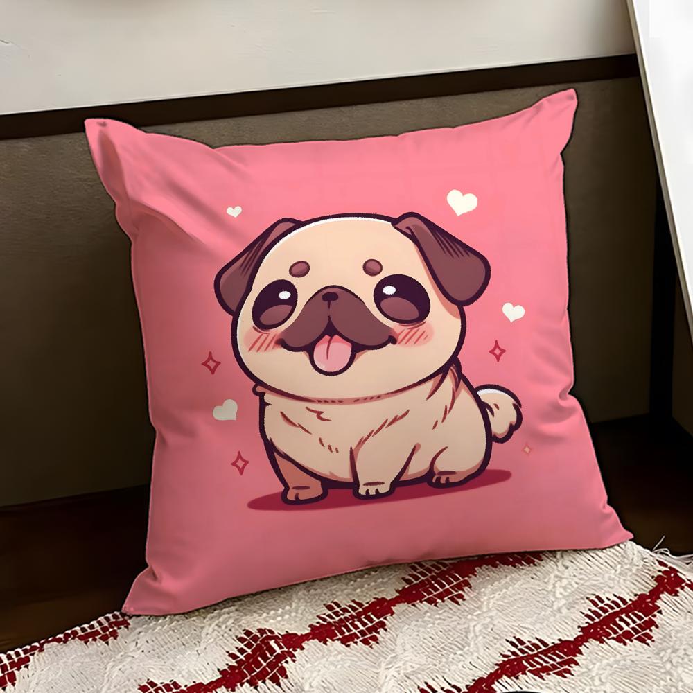 Snorty Sweet Heart Pug Cushion Cover Reversible Soft Durable Pillow Cover Home  Car MultiScene Use for Daily Comfort