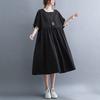 Long Dress Women Linen Large Size Loose Summer Solid Color Short-sleeved Dress Knee-length Thin Large Swing Dress