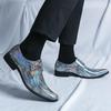 Silver Demon Color-Changing Pointed Toe Chelsea Leather Shoes for Men - Trendy, Casual, Nightclub-Ready Hairstylist Footwear.