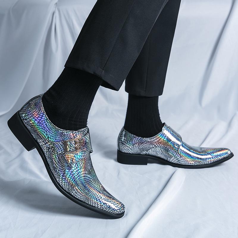 Silver Demon Color-Changing Pointed Toe Chelsea Leather Shoes for Men - Trendy, Casual, Nightclub-Ready Hairstylist Footwear.