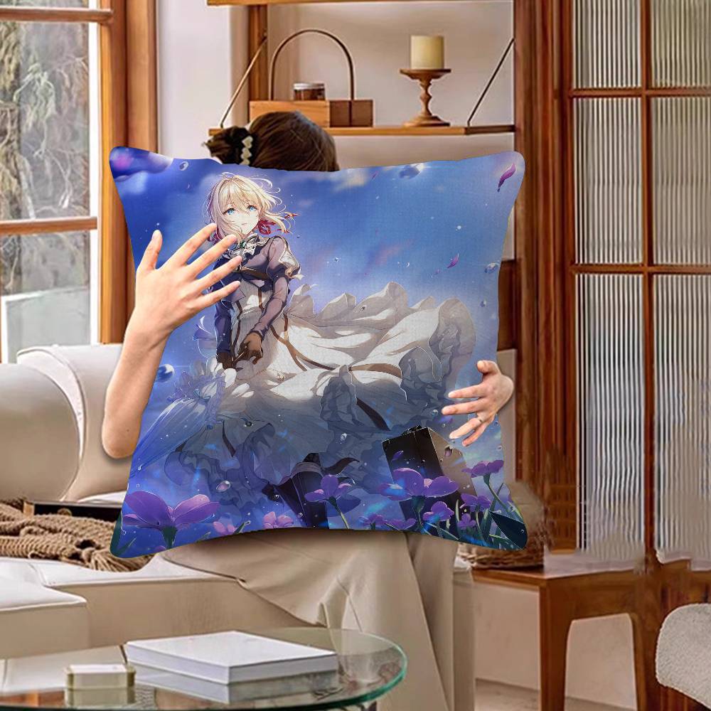 Anime Violet Evergarden Pillow Covers Cartoon Sofa Decorative Home Double-sided Printing Short Plush Cute Cushion Cover