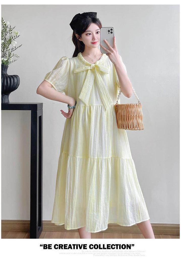 2026 Korean Style Loose Slimming Plus Size Maternity Midi Dress for Summer