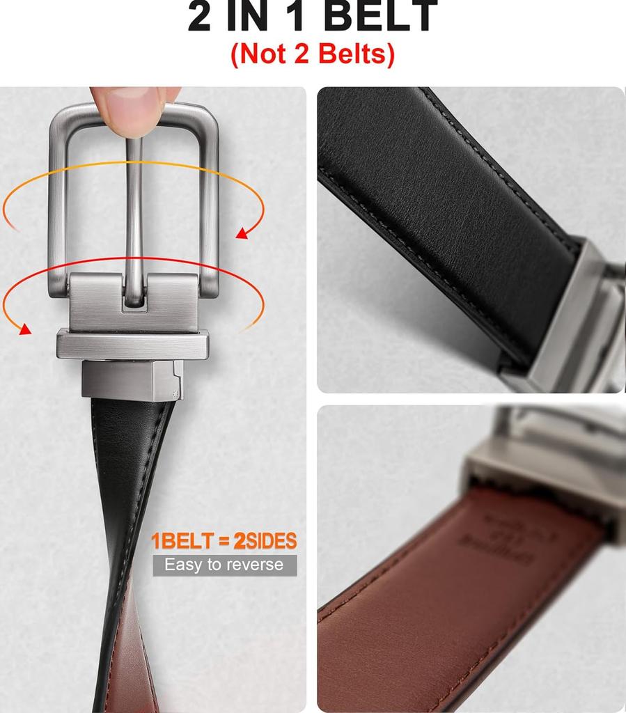 Genuine Leather Reversible Belt for Men Adjustable Waistband Alloy Pin Buckle Dual-Sided Wear Ideal for Jeans Father's Day Gifts