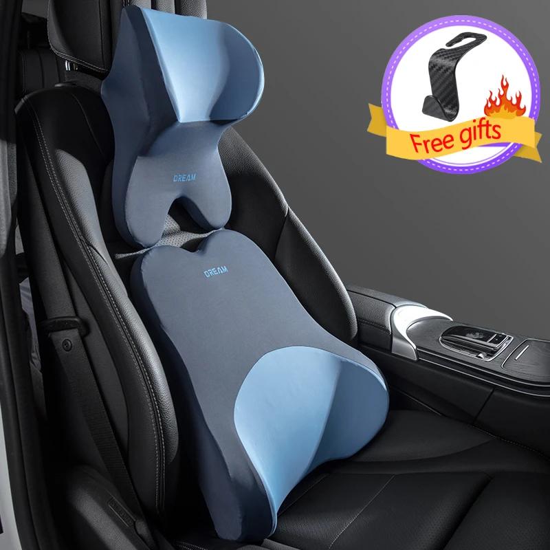 Car Memory Foam Lumbar Pillow Back Support Car Lumbar Support Headrest Neck Pillow Support Universal Soft Neck Pillows Cushion