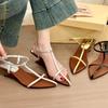 Fashion 205 New  Summer Womens Sandals Narrow Band Low Heels Shoes Fashion Pointed Toe Buckle Strap Zapatos De Mujer