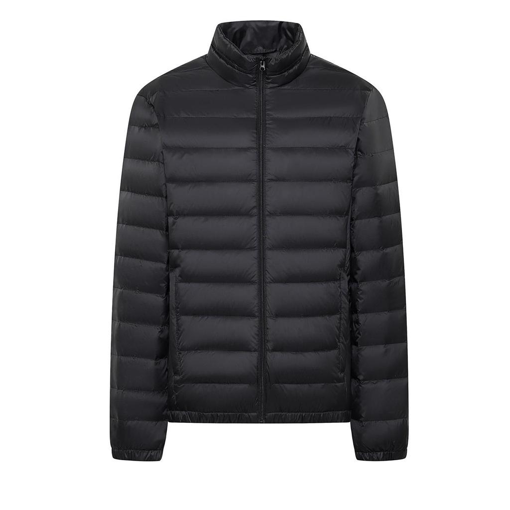 Men's Lightweight Stand Collar Down Jacket - Warm Short Ribbed Style for Autumn/Winter.