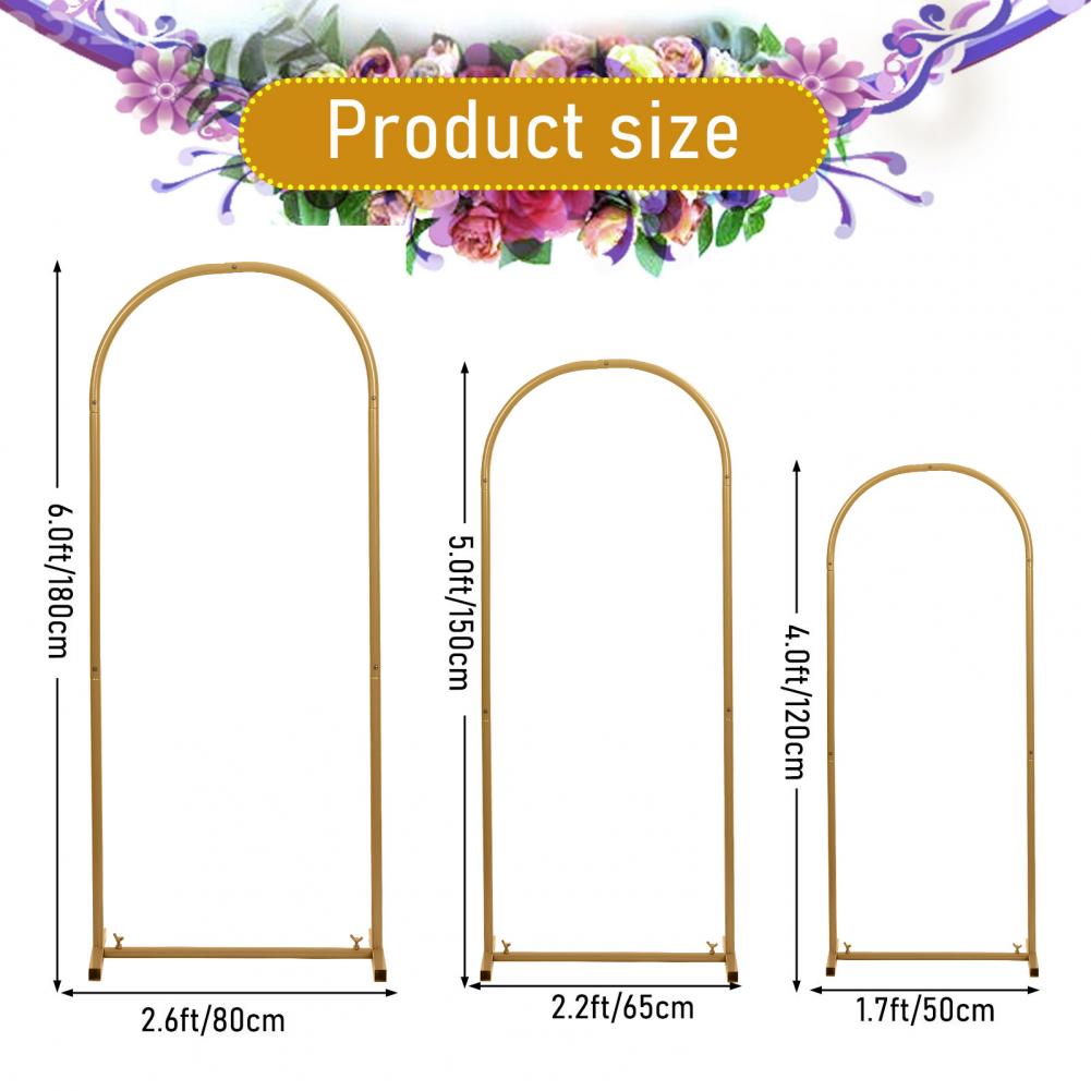 6FT, 5FT, 4FT Set of 3 Golden Metal Arch Backdrop Stand, Flower Stand Arch Frame for Wedding Ceremony Baby Birthday Party Decor
