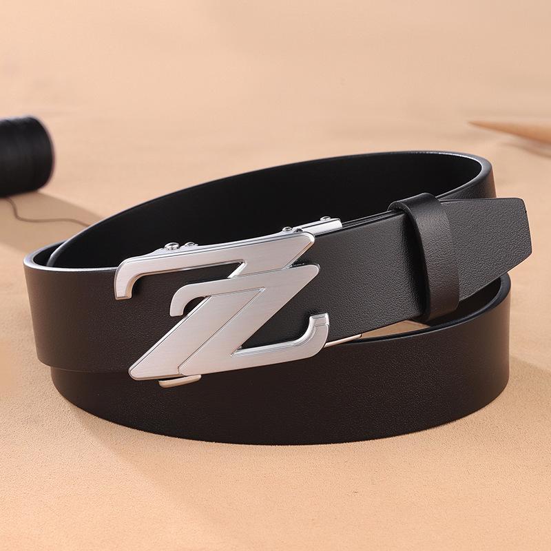 Business Belt Men's Sense First Layer Cowhide Belt Men's Fashion Trendy Men's Automatic Buckle Belt