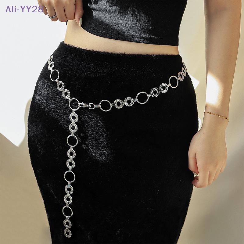 {YY28} Trendy All-match Hollow Circle Waist Chain Adjustable Metal Waist Chain Belt For Women Personality Clothing Accessories