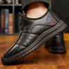 Men's Winter Fleece-lined Thickened Leather and Cotton Shoes Slip-on Warm Loafers