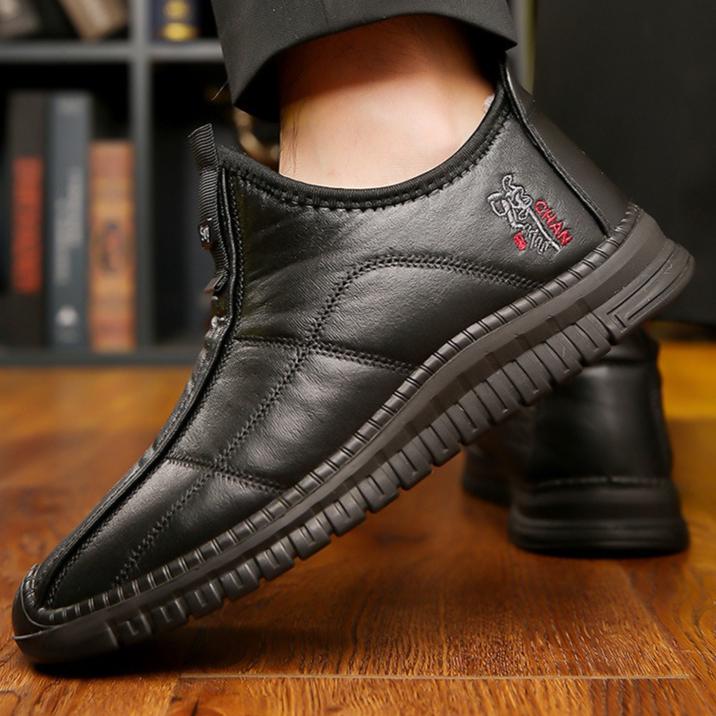 Herren Winterschuhe mit Fleece-Futter, verdicktem Leder und Baumwolle, warme Slipper zum Hineinschlüpfen