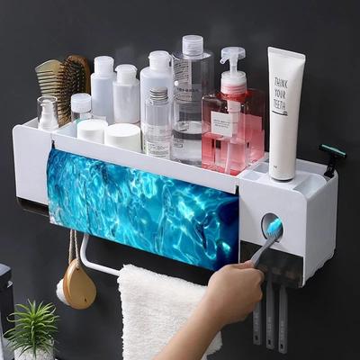 Toothbrush Holder Toothpaste Automatic Dispenser Bathroom Toiletries Storage Rack Clamshell Cup Rack Shelf Towel Bar Hook