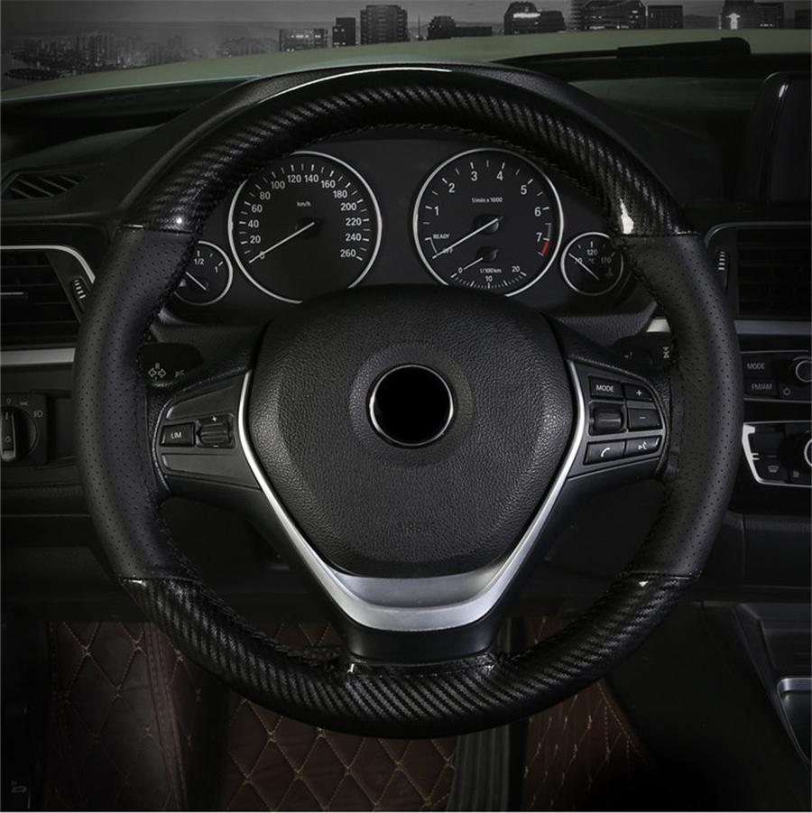 38cm Deluxe Carbon Fiber Universal DIY Hand Sewing Car Steering Wheel Cover Trim