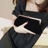 Women Retro Black Velvet Evening Clutch Bag Glitter Rhinestone Buckle Banquet Party Ladies Handbag Purse with Chain