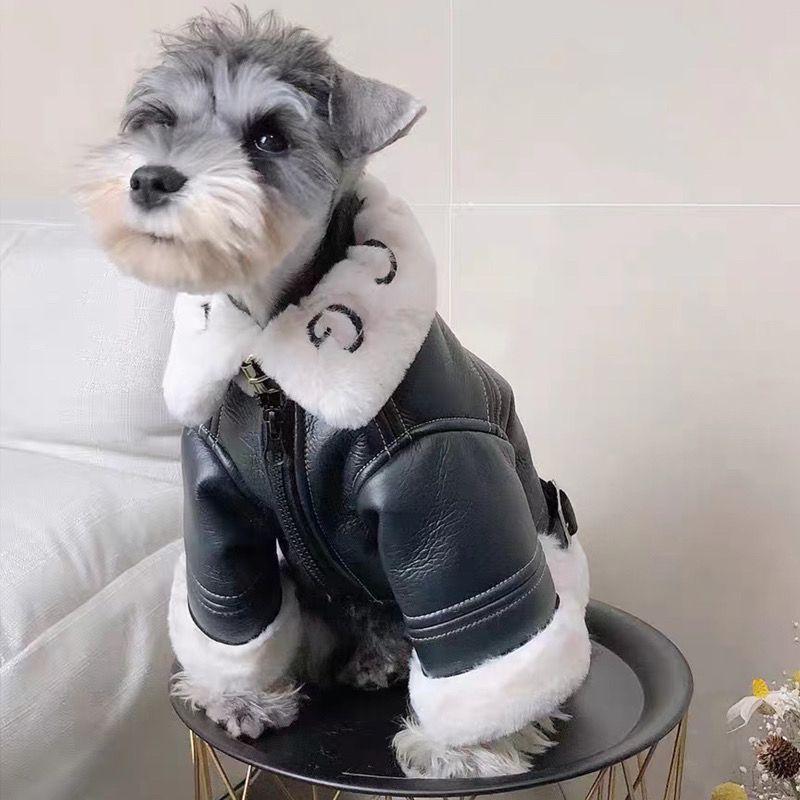 Dog Clothes Winter Thickened Trendy Brand Fur Integrated Motorcycle Jacket for Small Dogs Teddy Pomeranian Schnauzer Cats