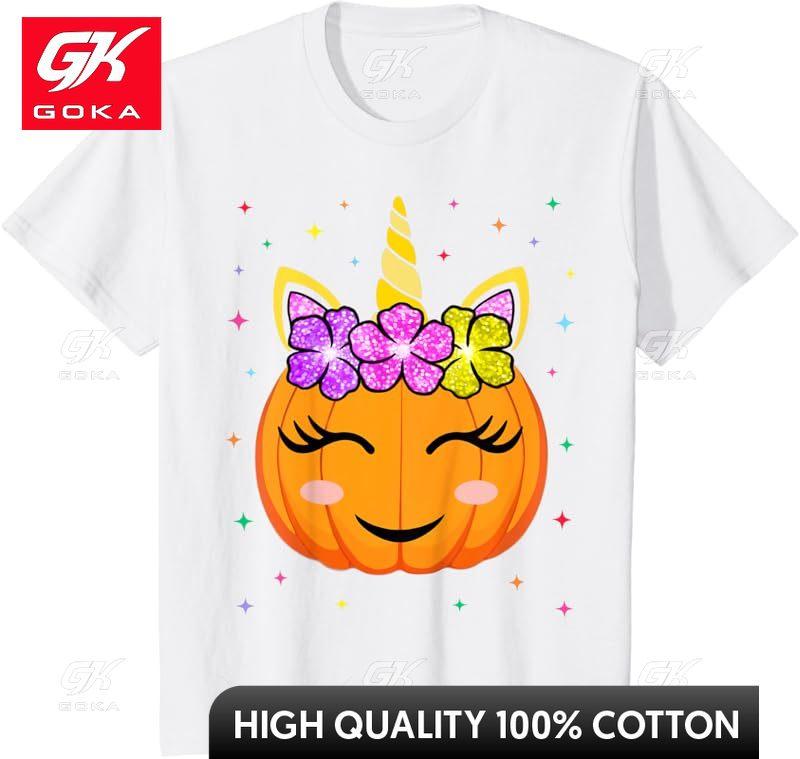 

Cute Unicorn Pumpkin Girl Fun Halloween Top Tshirt Cute Funny Vintage Graphic T Shirts S