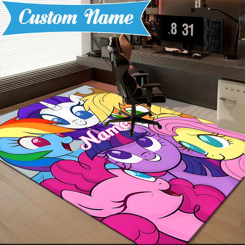 Custom Name Purple Unicorn Friendship Rug for Living Room, Game Rooms, Office, Bedroom, Floor Mat Playful Design, fan gifts Christmas decor