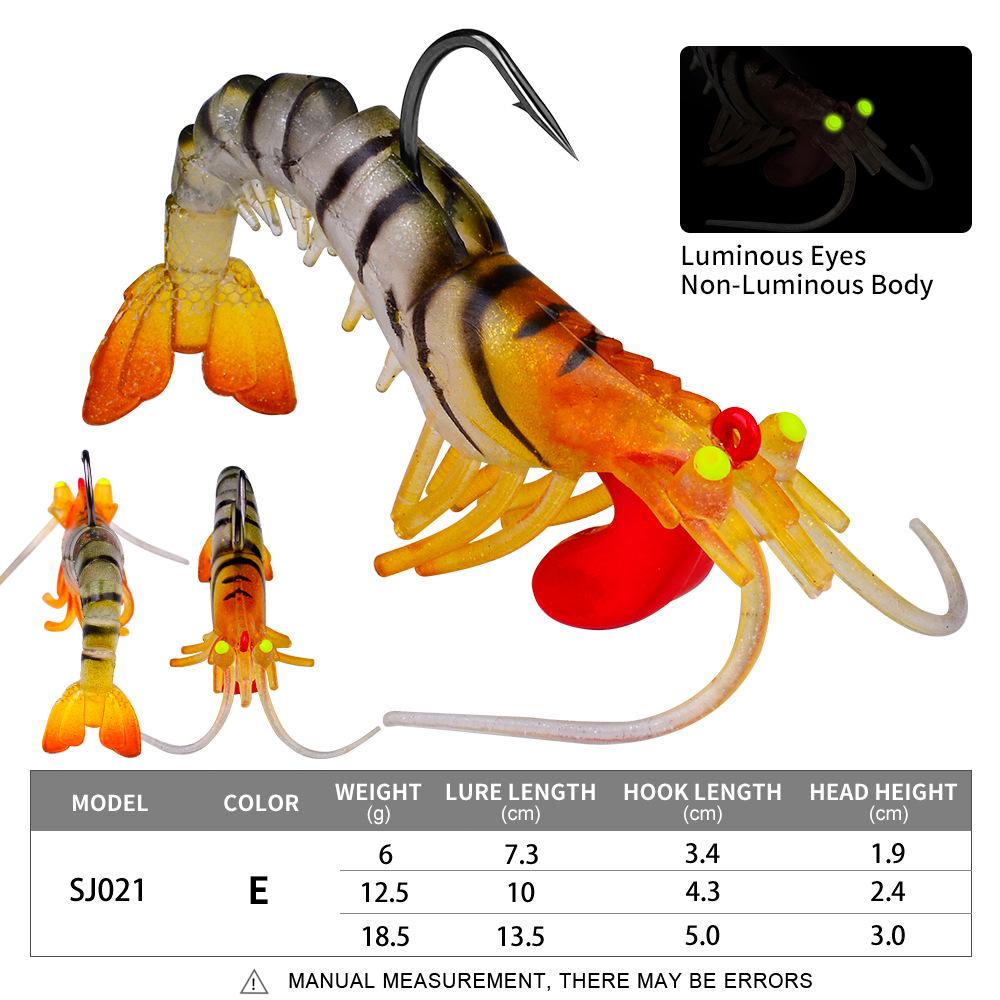 Luminous Soft Shrimp Lure with Lead Head Hook - Five-Segment Bait for Fishing
