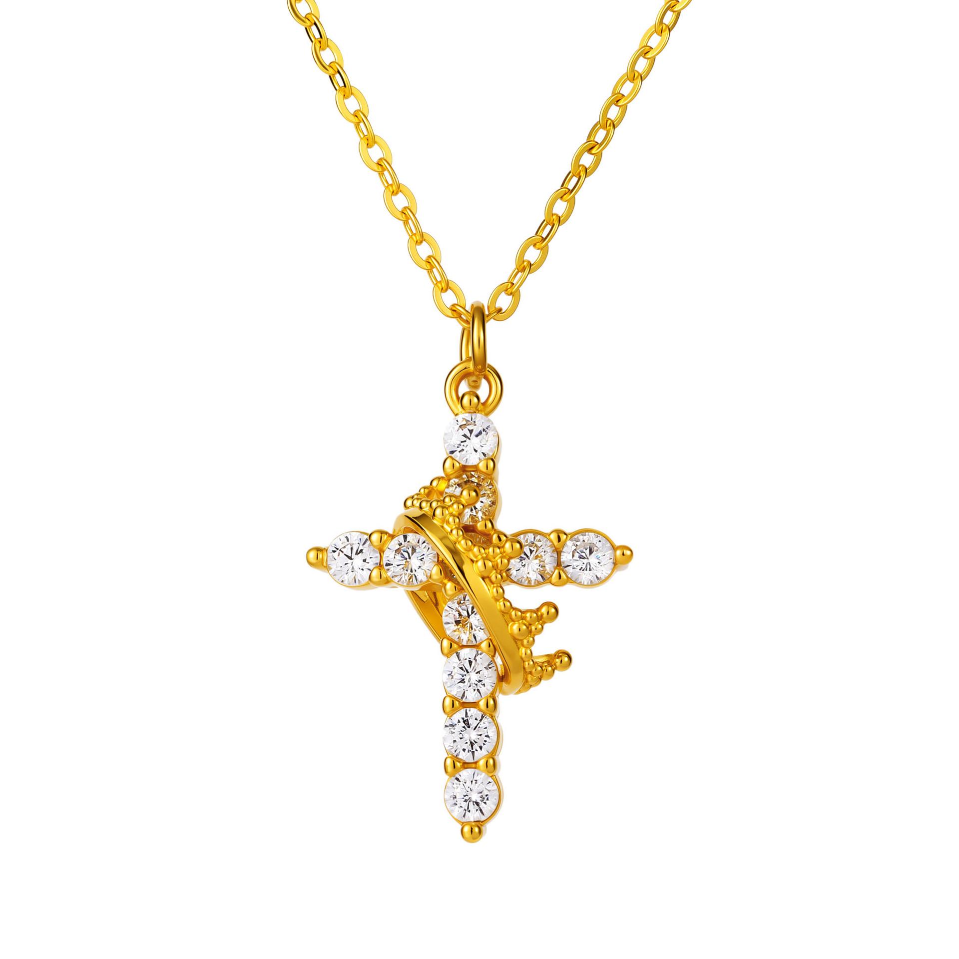 Necklace Female, Creative Personality Titanium Steel Cross Necklace Temperament Hollow Colored Zircon, Collarbone Chain
