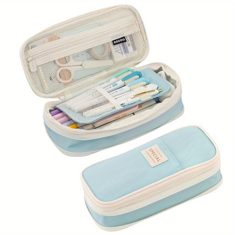 Solid Color Multifunctional Pencil Case - Large Capacity, Retractable, Macaron Shades