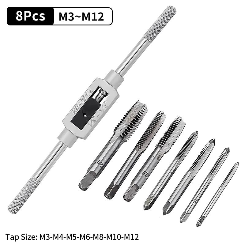 Adjustable M3-M12 T-Handle Ratchet Tap Holder Wrench Tap Wrench Drill Set Hand Tapping Tools Screw Thread Tap Drill Bit