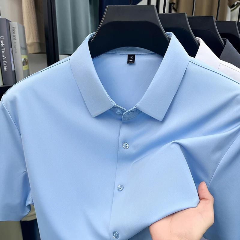 Mens Everyday Shirt Short Sleeve Ice Silk MoistureWicking for Business Events