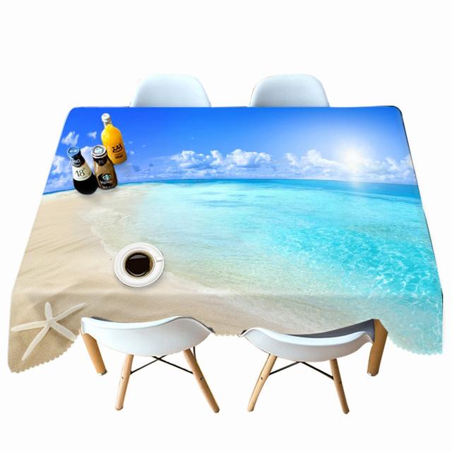 Thicken Cotton Tablecloth Beautiful Beach View Conch Shell Pattern Rectangular Round Table Cloth For Wedding Picnic Party