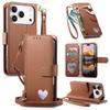 Para iPhone 17 16 15 14 13 12 Pro Max Capa Carteira - Porta-moedas com Zíper com 3 Compartimentos para Cartão, Suporte e Alça de Pulso, Capa Fofa à Prova de Choque