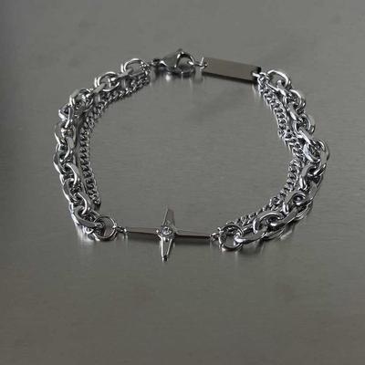 Trendy Hip-Hop Cross Diamond Double-Layer Bracelet: Fashionable and Versatile Accessory for Men and Women