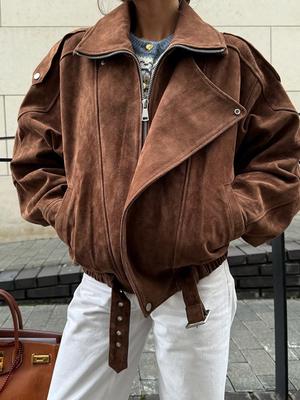 2024 Trendy Women's Brown Vintage Loose Short Jacket Coat - European & American Style