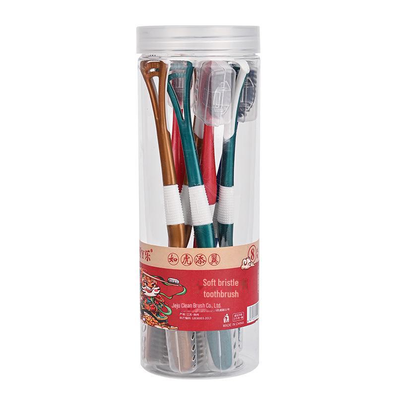 8-Pack Soft Bristle Adult Toothbrushes with Tongue Cleaner - Trendy Two-in-One for Couples