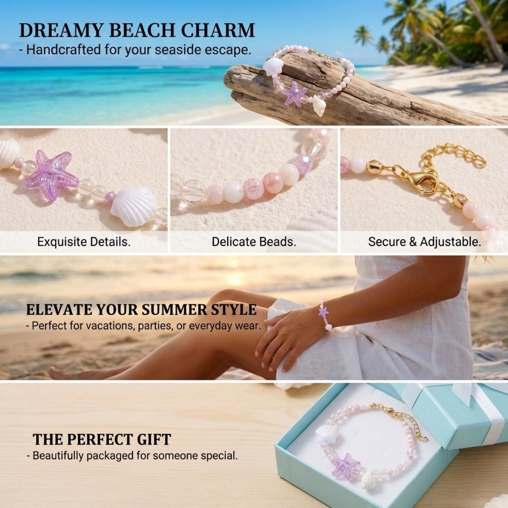 Resin Starfish Shell Conch Rice Beaded Bracelets For Women Men Trendy Sea Star Ocean Beach Bangle Summer Holiday Party Jewelry