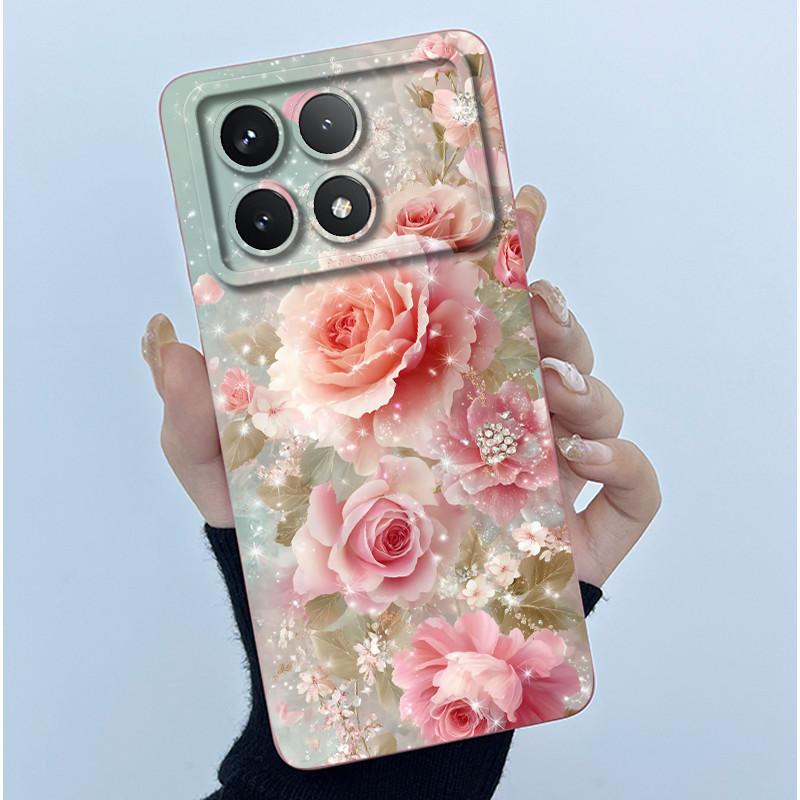 For Xiaomi Poco X6 Pro 5G Case Poco X6Pro Back Cover Fashion Simplicity Floral Soft Liquid Silicone Shell For PocoX6 Pro Fundas