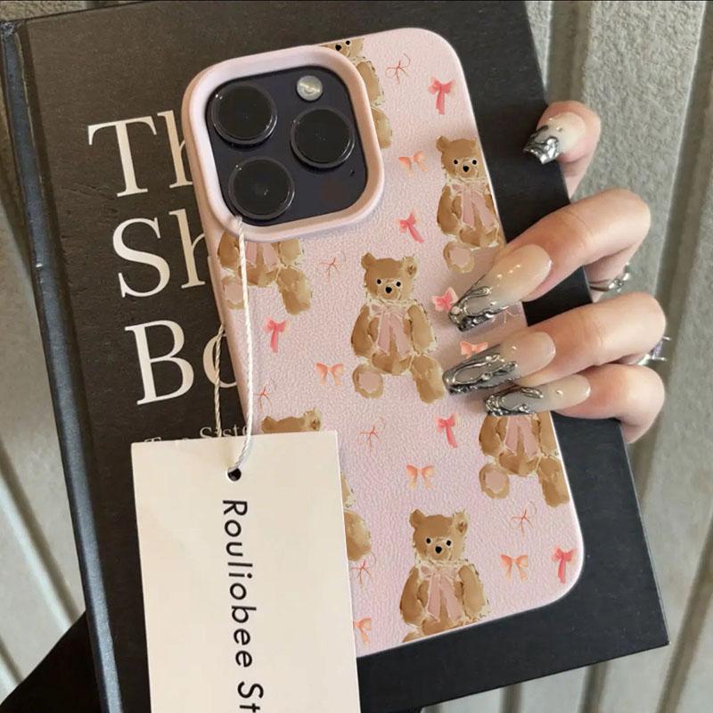 Adorable Pink Bow Bear Design TPU Case for iPhone 17 Pro Max 16 Plus 15 14 13 12 11 XS XR X 16E 17 Air Shockproof Soft TPU Cover
