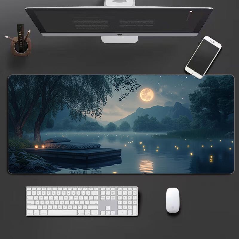 Large Mouse Pad for Office, FPS, Smooth Surface, Anime Style, Traditional Design, High Aesthetic Value, Desk Mat , Jiangyue Night Rest Pad 800*300*2mm