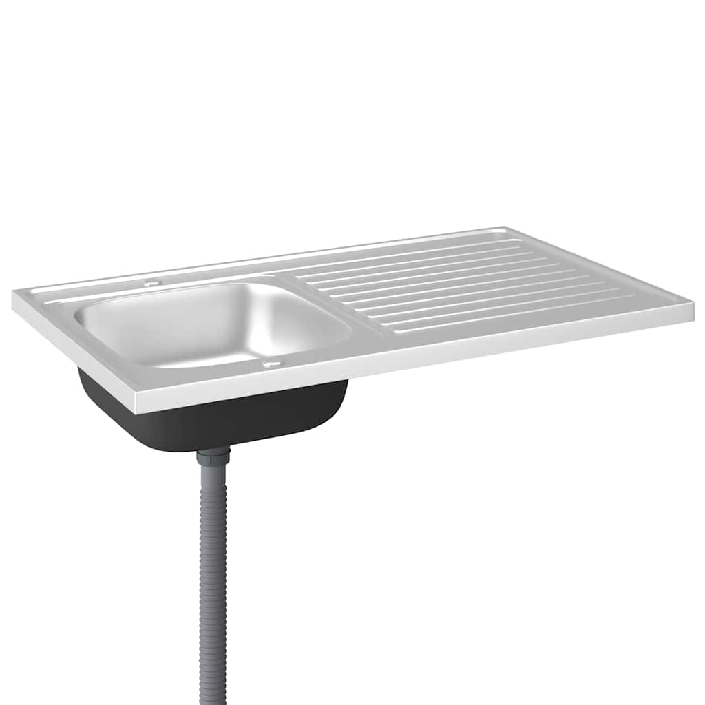 Sink with Drain Board Set Silver 1000 x 600 x 155 mm Stainless Steel