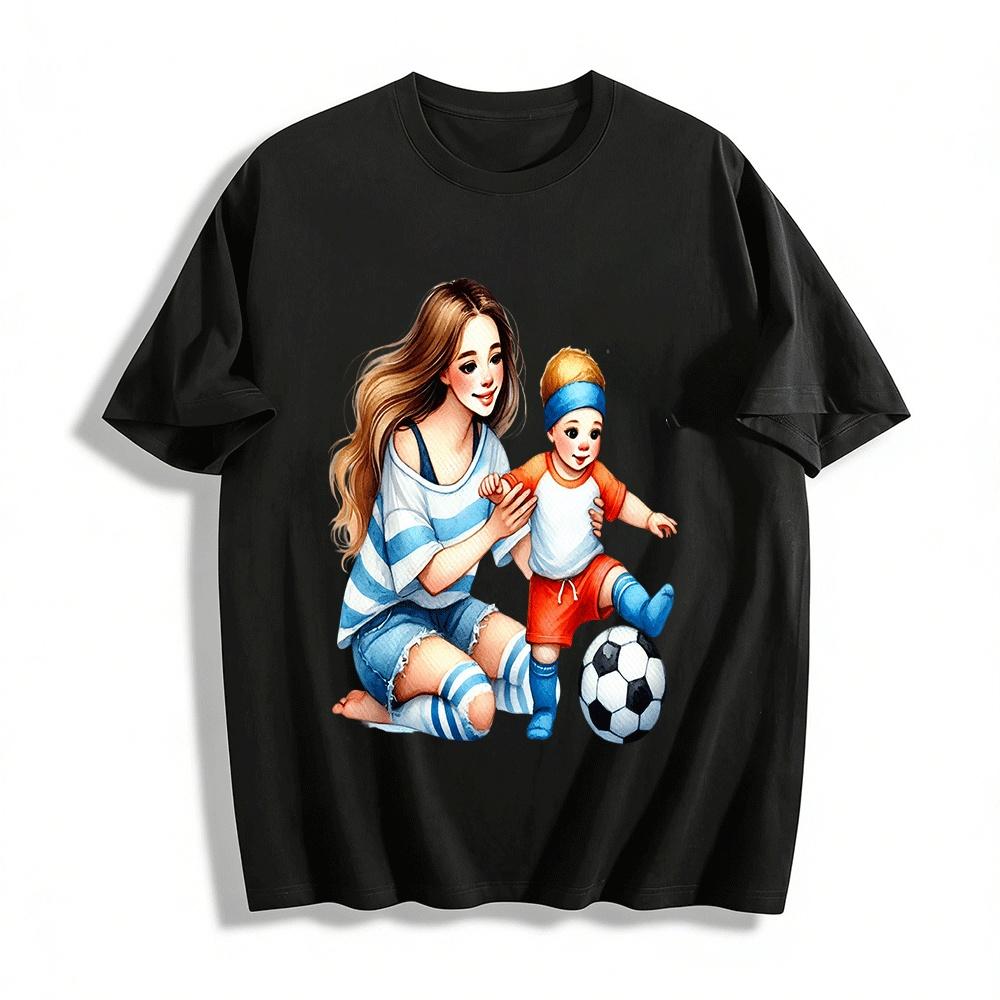 

Parent-child Football Time Printed Adult T-shirt Pure cotton T-shirt XXS