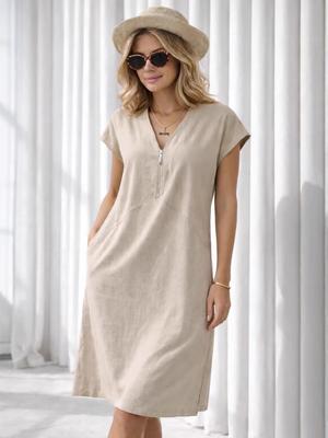 Women's Linen Straight Minimalist Dress – Summer-Autumn Versatile Casual Wear