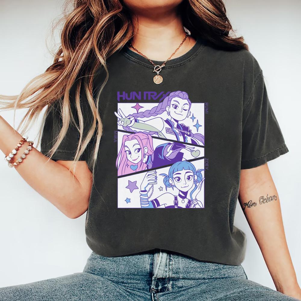Kpop Lovci démonů Tričko Dárek pro milovníka korejského popu Kpop Huntrix Tričko Ležérní s krátkým rukávem Dámská trička Streetwear Dámské topy