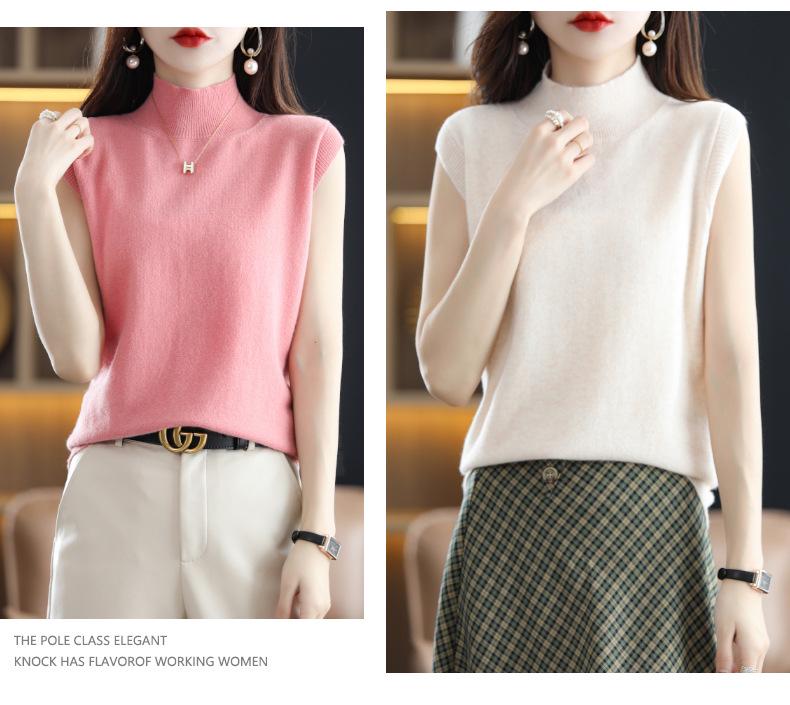 Women's Pure Wool Knit Cashmere Camisole - Slim Fit Sleeveless Base Layer for Spring/Autumn