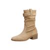 Vintage Fashion Western Cowboy Boots  Autumn Winter New High Long Booties Platform Thick Heel Street versatile Shoes