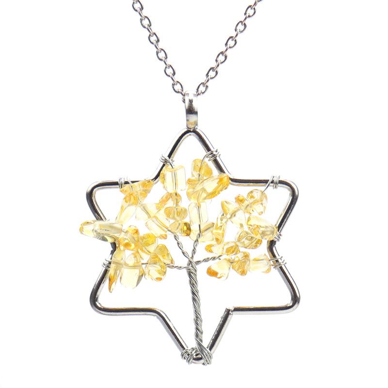 

Handmade Hexagram Tree Of Life Necklace Gravel Crystal Pendant N66 цитриновый