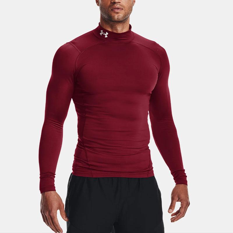 Under Armour ColdGear® Solid Logo Half Zip Fitted Long Sleeve T-Shirt Men Tops Red 1366072-625