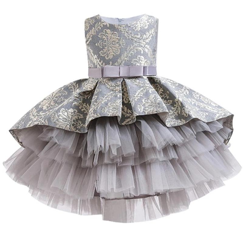 

Элегантное платье для девочек из тюля с цветочным принтом, праздничная свадебная детская одежда, детские платья для девочек, свадебное платье принцессы для подростков 5, 8 лет 130CM серый
