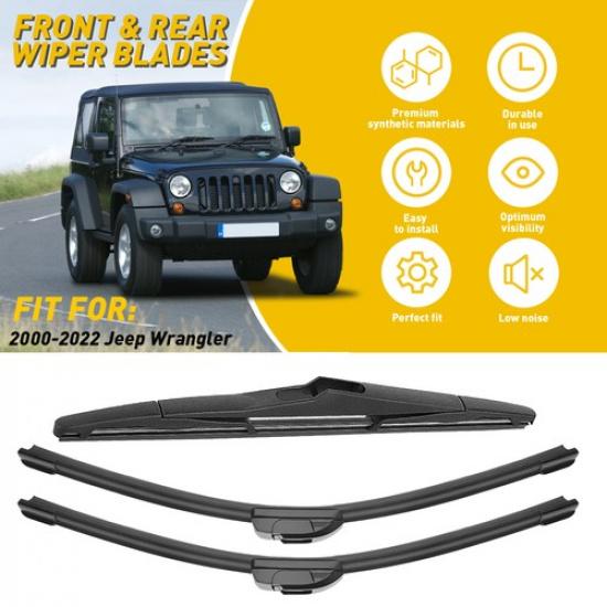Set of 3 Front & Rear Wiper Arm & Blade For 2000- Jeep Wrangler 4L0955425 EV